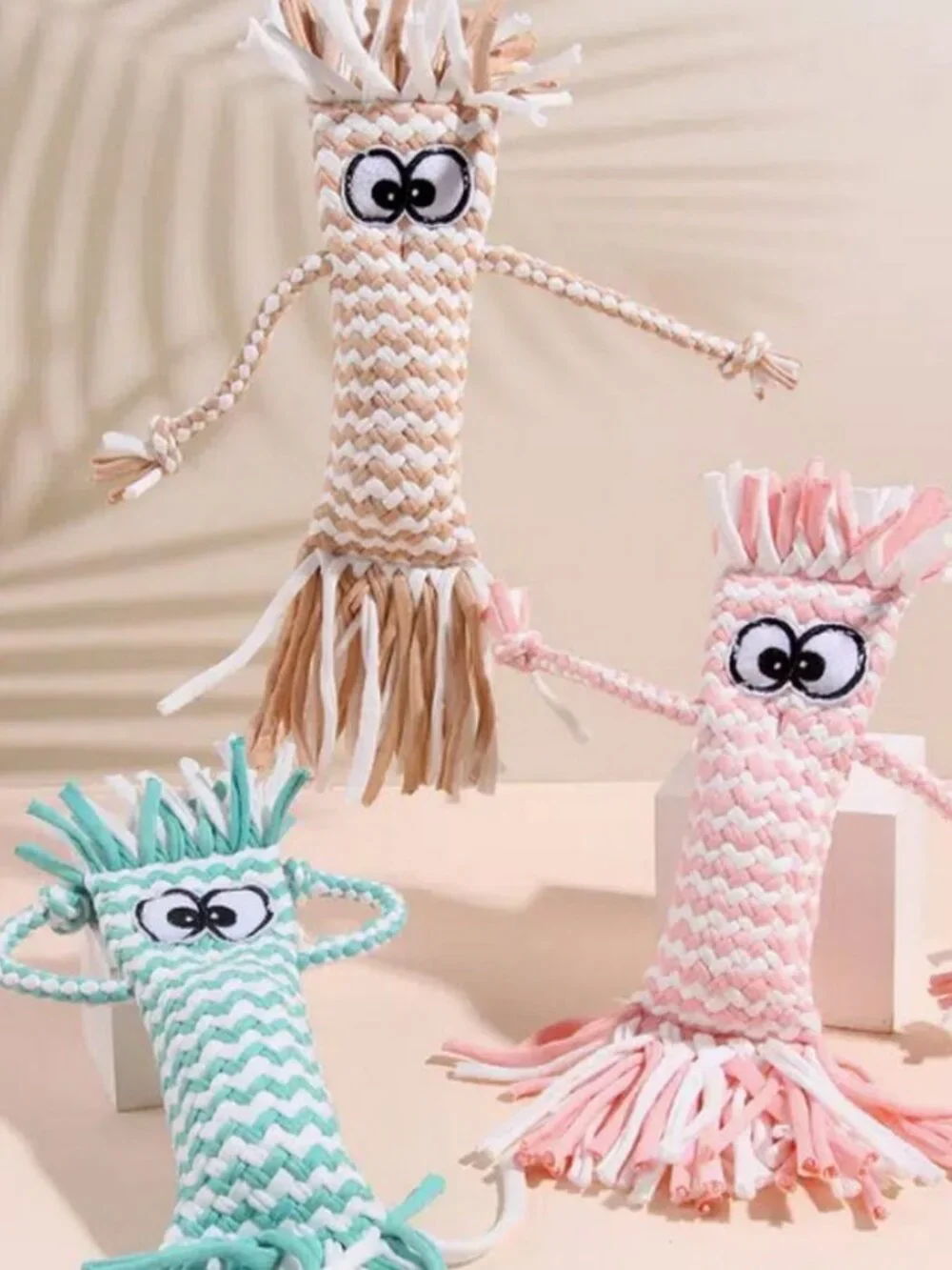 Bella Jaxony Soft Pink Fringed Squeaky Funny Character Three Toy Gift Packaged